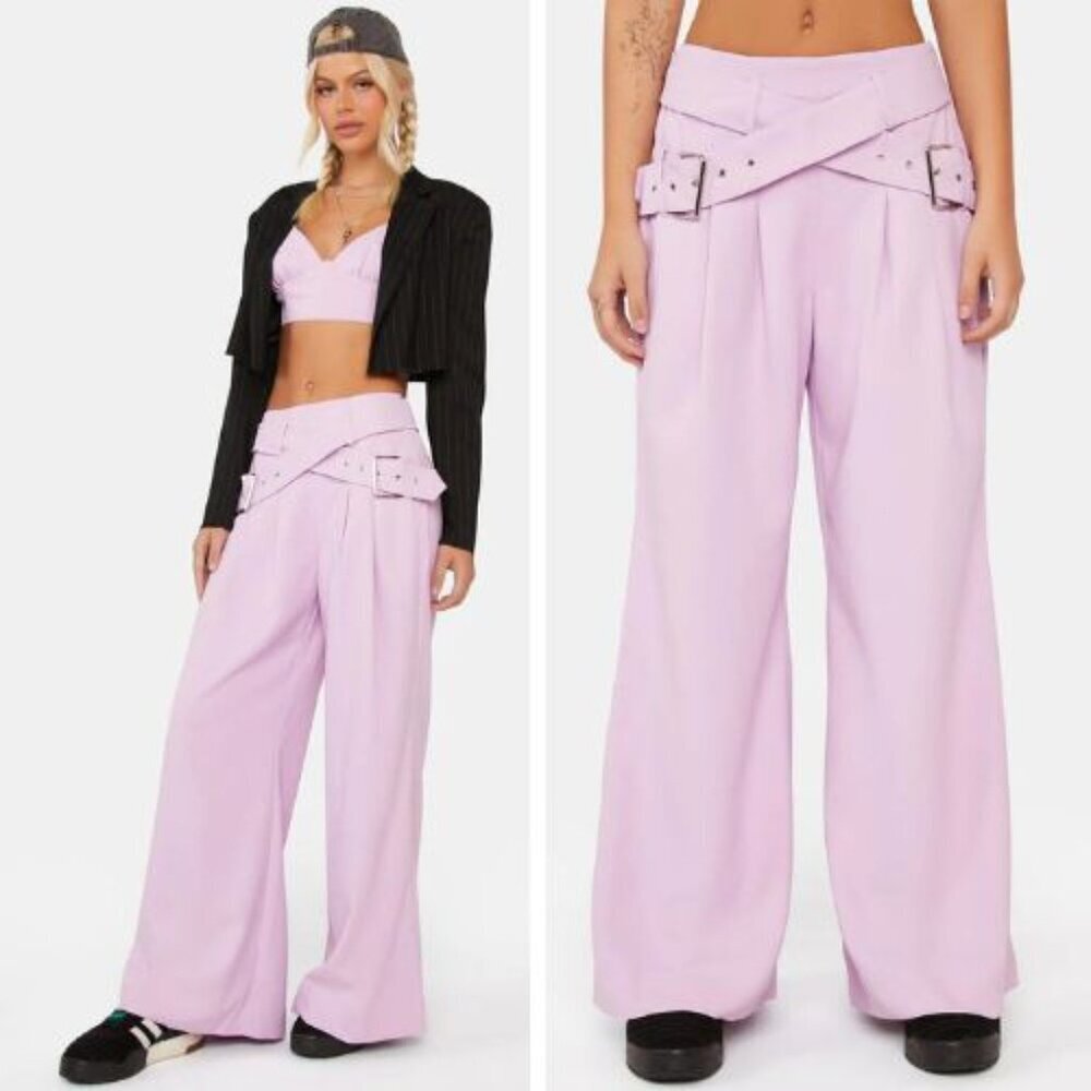 New! For Love & Lemons Purple Natasha Wide Leg Pants Size Small 23779